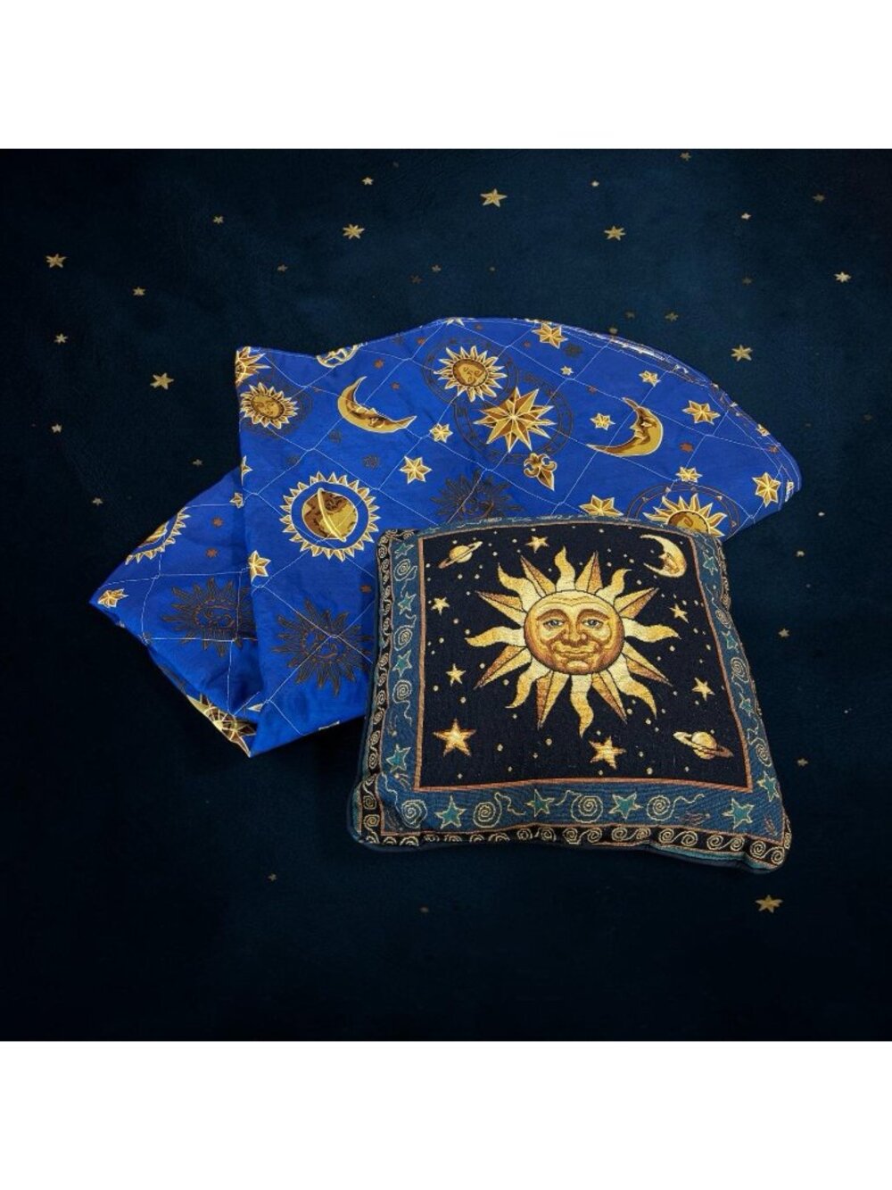 Vintage 90s Celestial Twin Sz Bedspread & Throw Pillow Tapestry Decor Bedroom
